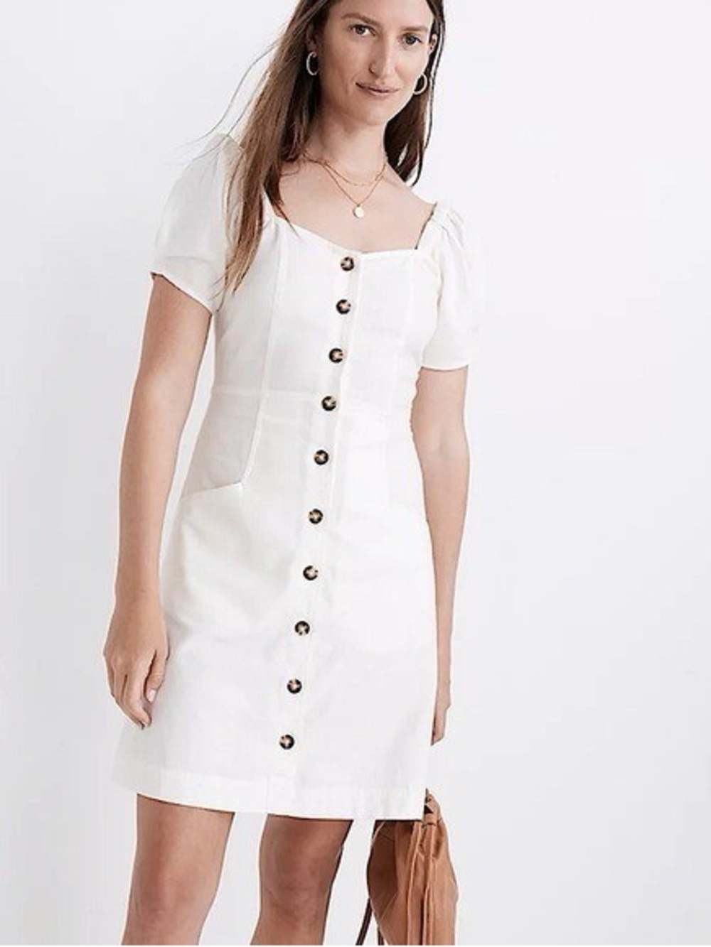 Madewell NWT White Button-Front Puff Sleeve Mini Dress